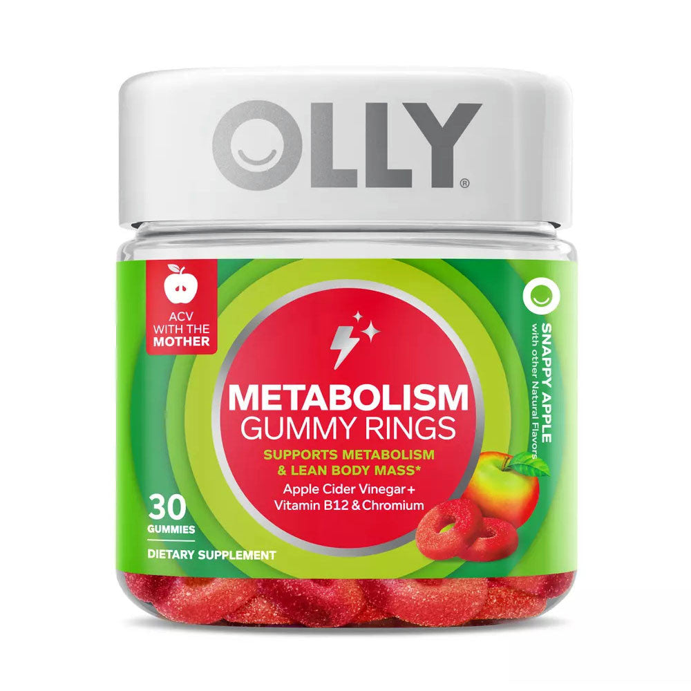 Olly Metabolism Gummy Rings Digestive Health Chewable Supplement, Apple Flavor, 30 Ea